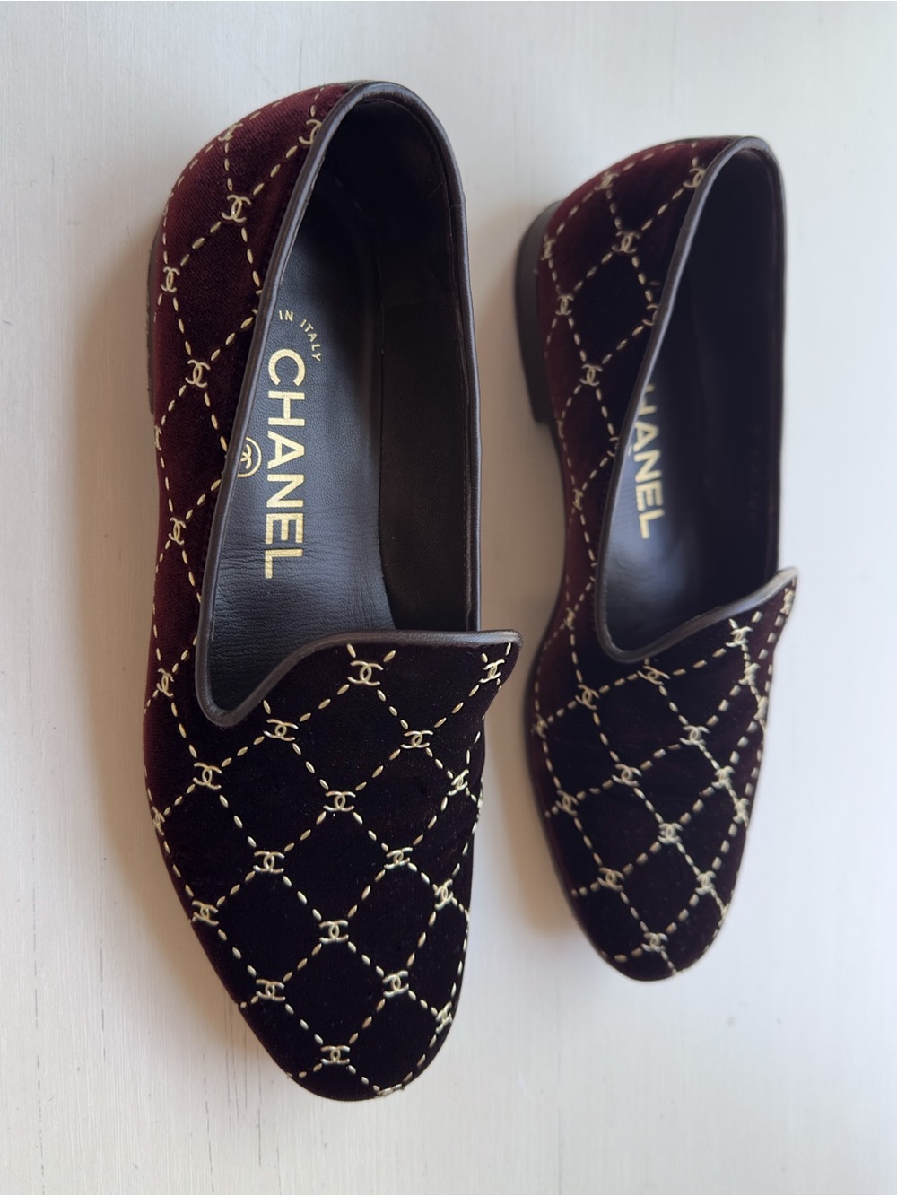 Chanel Loafers - FW 2017 Velvet Quilted CC Loafers - Size  35.5 - Karl Lagerfeld